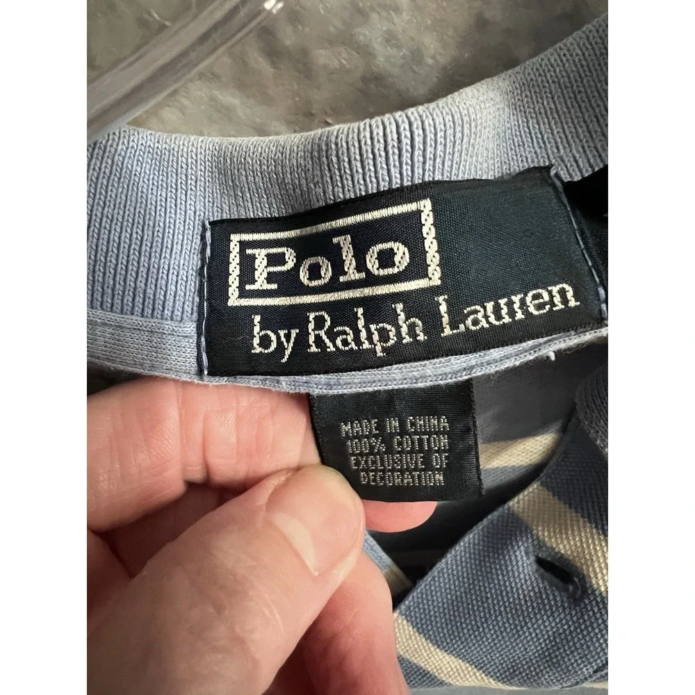 Polo Ralph Lauren Polo Shirt Mens Size Medium  Blue White StVintage Short Sleeve - Picture 7 of 7